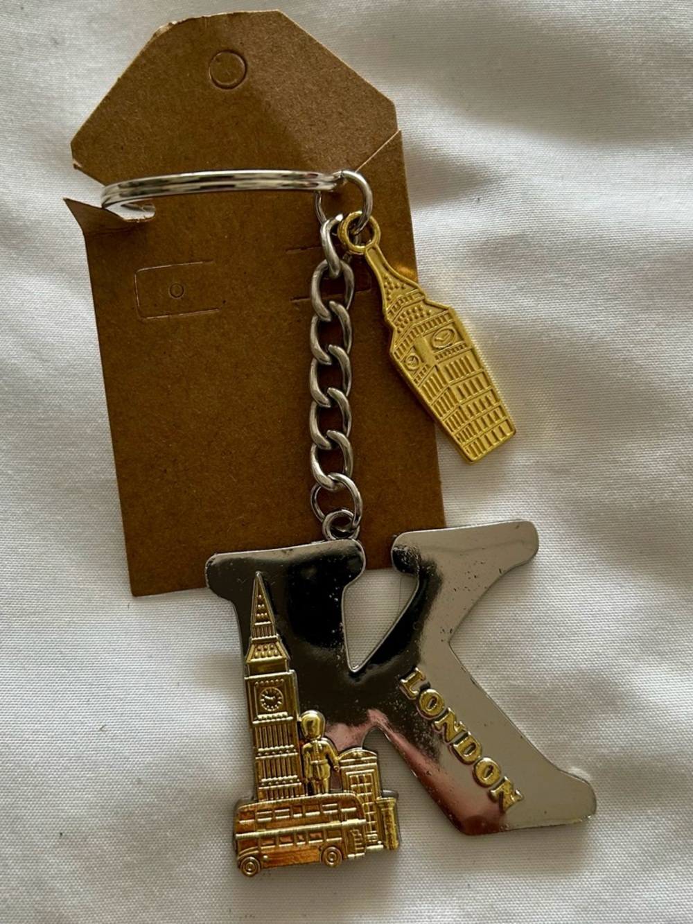 London K Initial Keychain Charm - Silver and Gold